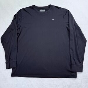Nike Sport Tee Mens XL Black Long Sleeve Nike Fit Dry Cotton Blend Swoosh Shirt